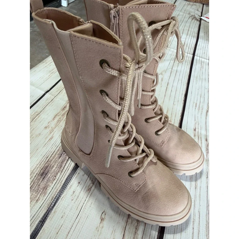 Blowfish Malibu‎ Girls Pink Faux Suede Lace Up Combat Boots Side Zip Size 2